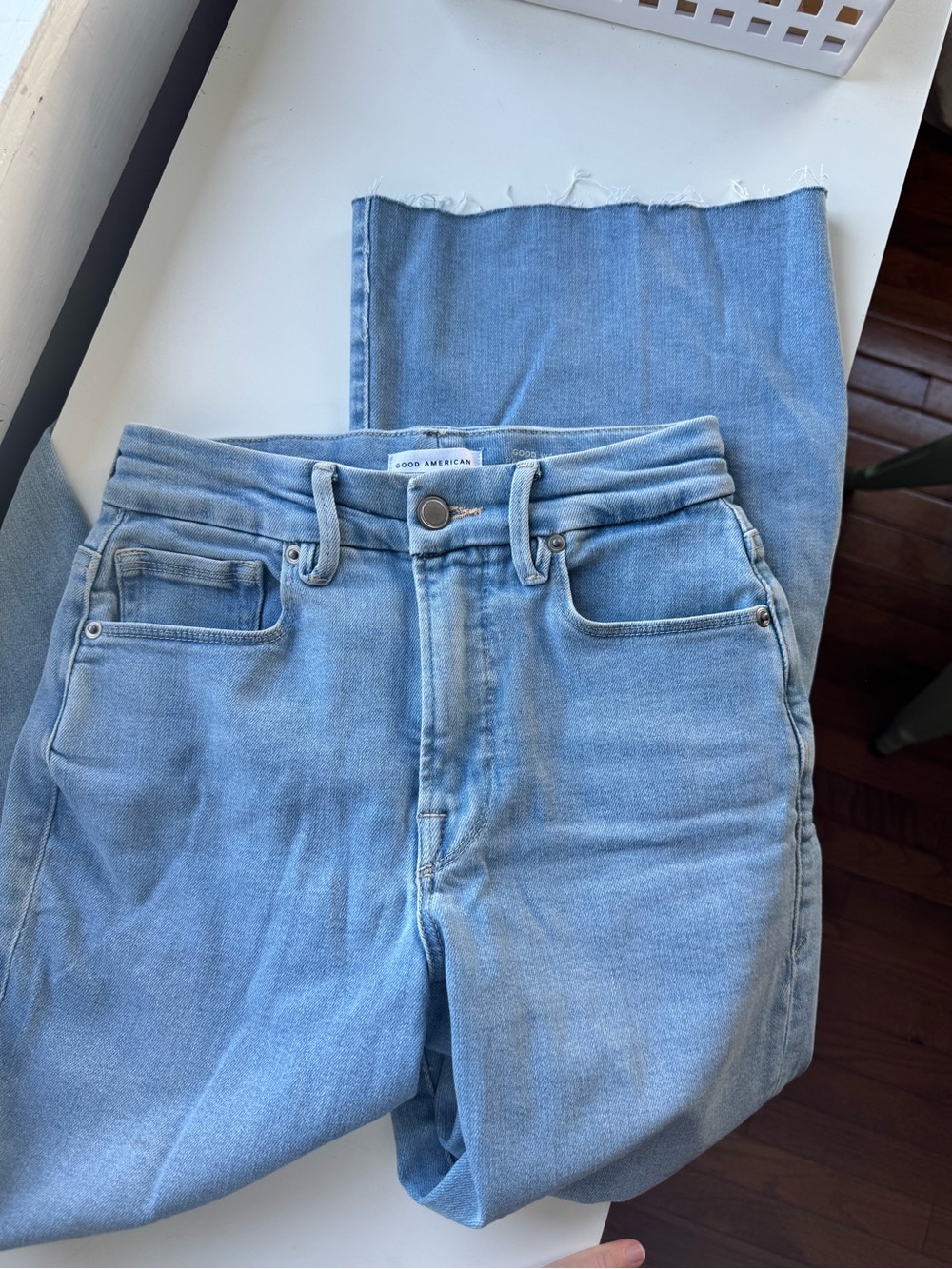 Good American Light Blue Palazzo Crop Jeans
